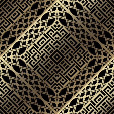 Lüks altın pürüzsüz desen. Yunan süsleme vektör arka planı. Geometrik kabile tarzı arka planı tekrarla. Dekoratif soyut çizgiler süslemesi. Baskı, duvar kâğıtları, kumaş için zarif tasarım.