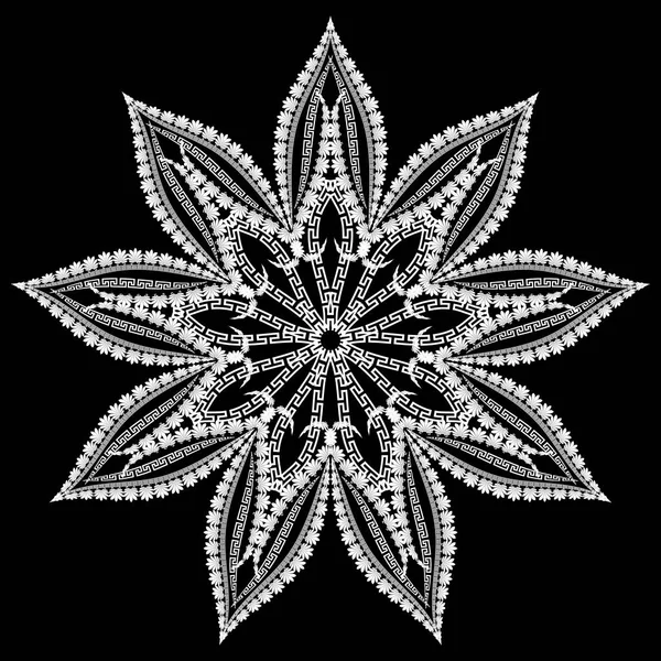 Prachtige Mandala Vintage Zwart Wit Grieks Bloemenpatroon Decoratieve Vectorachtergrond Abstracte — Stockvector