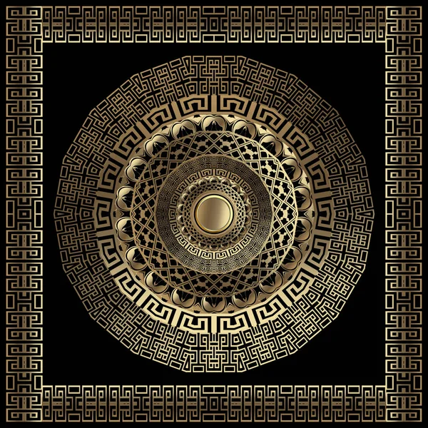 Altın Yuvarlak Mandala Deseni Kare Çerçeve Soyut Vektör Arkaplanı Yapılandırılmış — Stok Vektör