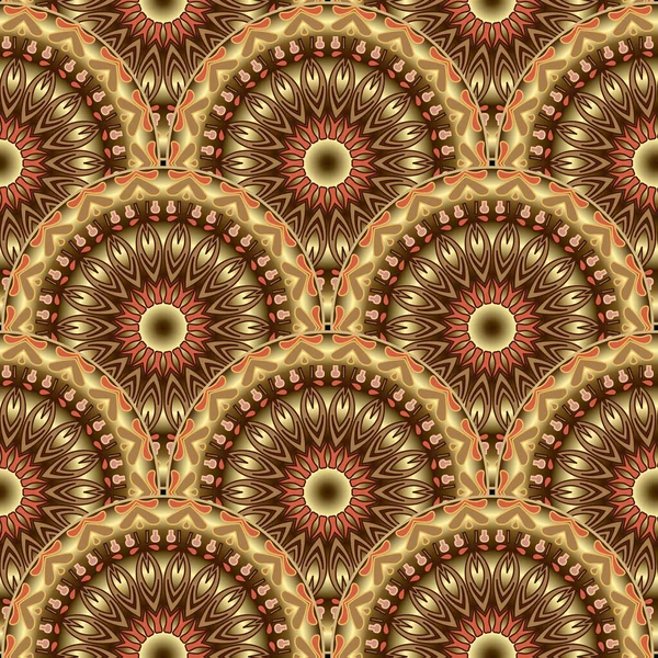 Patrón Sin Costuras Mandalas Florales Oro Fondo Vector Superficie Hermosos — Archivo Imágenes Vectoriales