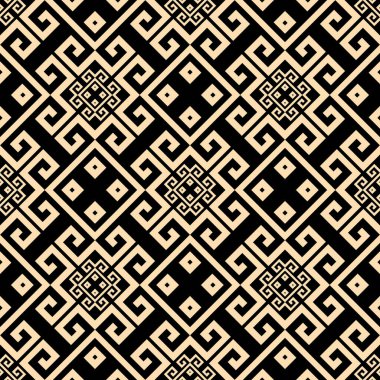 Geleneksel kabile etnik tarzı kusursuz bir model. Vektör süsleme Yunan arka planı. Zarif Deco arka planı. Altın geometrik süsler. Modern simetrik soyut tasarım. Sonsuz doku.