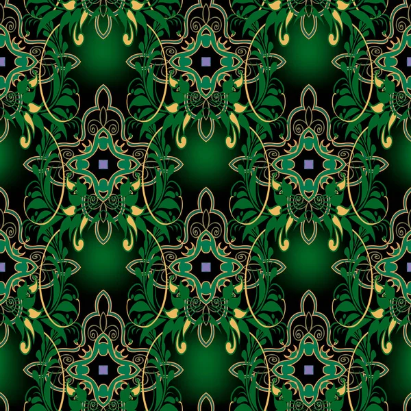 Цветочный Бесшовный Рисунок Красочные Винтажные Украшения Зеленом Светящемся Фоне Мбаппе — стоковый вектор