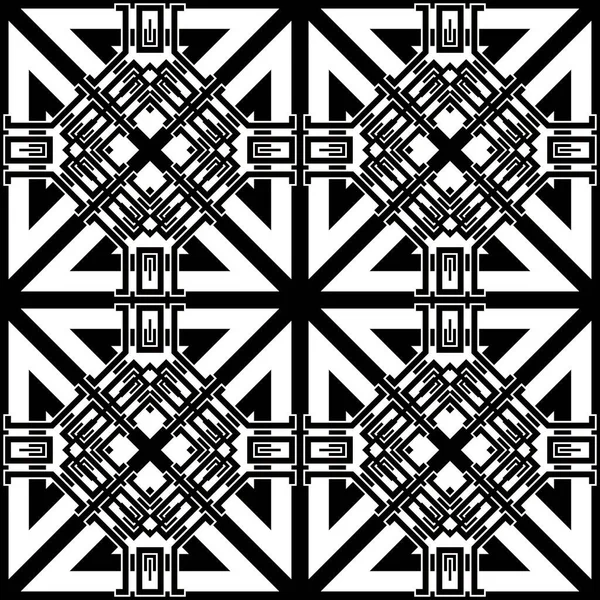 黒と白のベクトルシームレスパターン 抽象的でエレガントな現代的背景 三角形 正方形で幾何学的背景を繰り返します 部族の民族スタイルのデコレーション — ストックベクタ