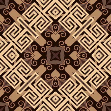 Yunan kabilesinin etnik tarzı kusursuz. Geometrik renkli arkaplan. Vektör tekrarlı arkaplan. Kenarlı, çerçeveli, Yunan anahtarlı, dolambaçlı, geometrik şekilli soyut süsler, eşkenar dörtgen.