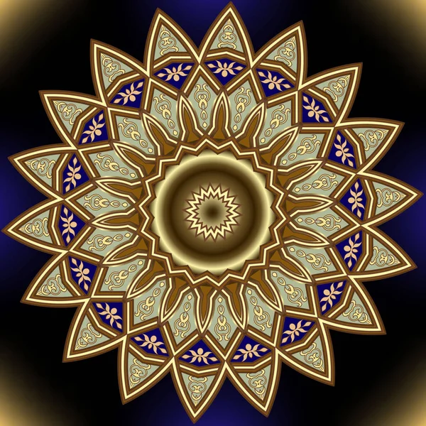 Belo Girassol Ouro Abstrato Padrão Mandala Ornamental Vector Fundo Colorido —  Vetores de Stock