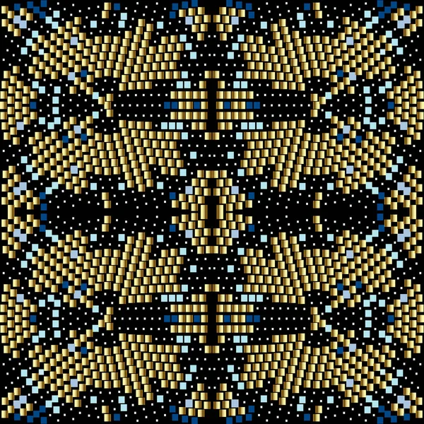 Цифрові Квадрати Пікселів Безшовний Візерунок Вектор Поверхні Племінного Етнічного Стилю — стоковий вектор