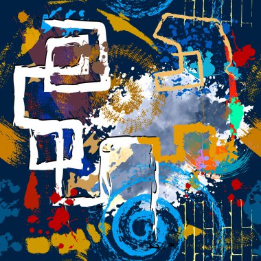 Kalıplı grunge pürüzsüz desen. Modern kaba, renkli arka plan. Kirli arka planı tekrar et. El çizimi Yunan tarzı semboller, işaretler, suluboya lekeleri, fırça darbeleri. Soyut süs. Doku.