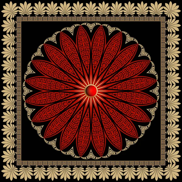 Patrón Mandala Rojo Floral Marco Cuadrado Fondo Ornamental Vectorial Fondo — Archivo Imágenes Vectoriales