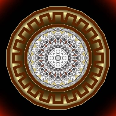 3 boyutlu mandala deseni. Süslü arka plan. Vektör arkaplanı. Çiçek serisi sanat kabilesi süsleri. Klasik çiçekler, yapraklar. Tekstil, baskılar, duvar kağıtları için güzel lüks sanat tasarımı.