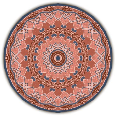 Kabile yuvarlak mandala deseni. Süslü çiçek arkaplanı. Renkli vektör arkaplanı. Zigzag çizgileri, şekilleri olan etnik süsler. Güzel Rosette tasarımı. Kumaş, duvar kağıtları, baskı, meditasyon için..