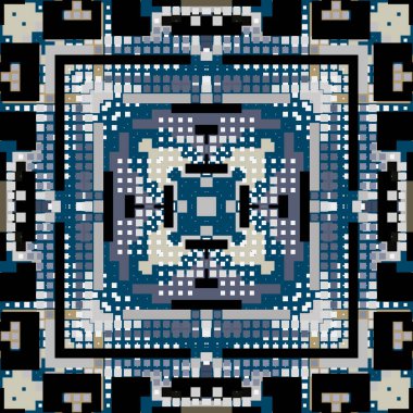 Kareler pürüzsüz desen. Mozaik renkli vektör arkaplanı. Dijital arkaplanı tekrar et. Modern yarım tonlu pikseller. Kare şekilli, çerçeveli, fayanslı soyut ekose ekoseli geometrik tasarım.