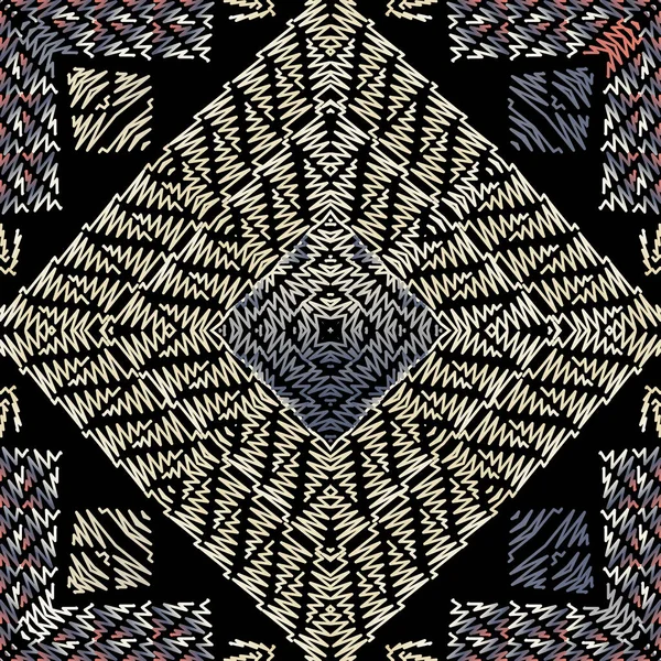 Gekritzelte Linien Geometrisches Nahtloses Muster Vektor Abstrakter Schraffierter Hintergrund Grunge — Stockvektor