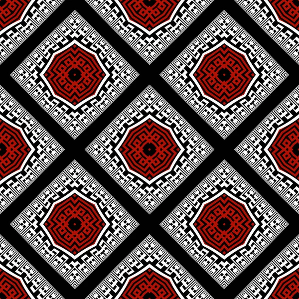 現代ギリシャのシームレスなパターン ベクトル幾何学的背景 部族的民族的背景 ギリシャ古代の装飾品 形状を持つ抽象的なデザイン ギリシャキー Rhombusフレーム — ストックベクタ
