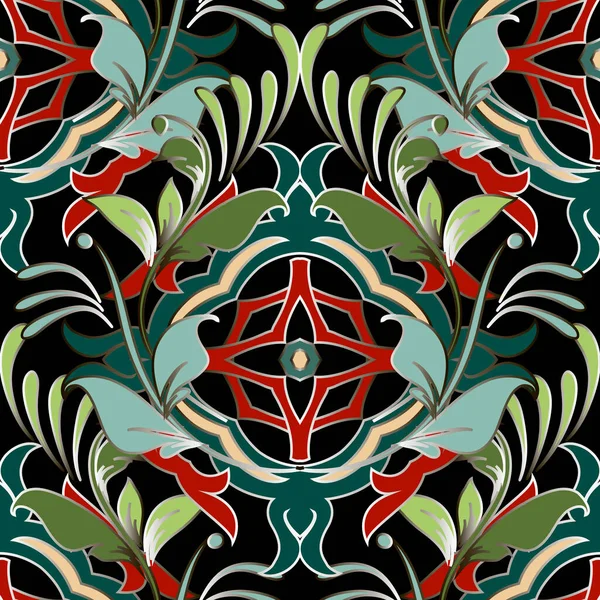 Floral Motif Arabesque Feuillu Sans Couture Coloré Vecteur Printemps Été — Image vectorielle