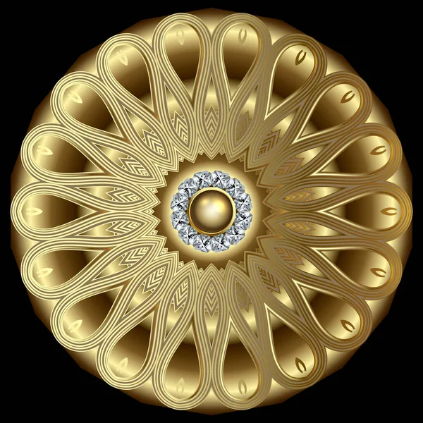 Joyería Oro Flor Patrón Mandala Redonda Lujo Rosette Fondo Vectorial — Vector de stock