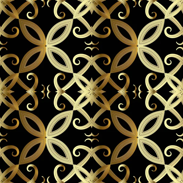 花金3Dシームレスパターン ベクトル装飾の背景 贅沢な繰り返しの背景 ヴィンテージ手描きの花 ライン 華やかな黄金のデザインを織り込みました 表面装飾品 無限のテクスチャ — ストックベクタ