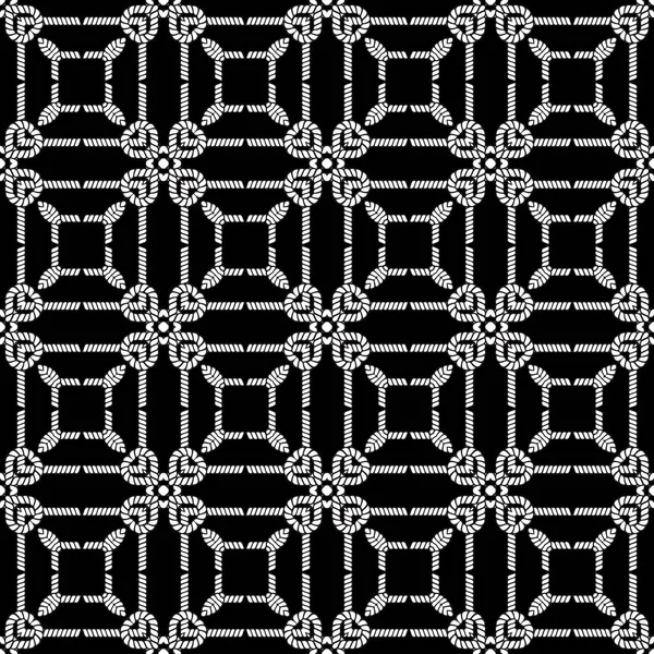 Corde Corde Modello Senza Soluzione Continuità Sfondo Vettoriale Bianco Nero — Vettoriale Stock