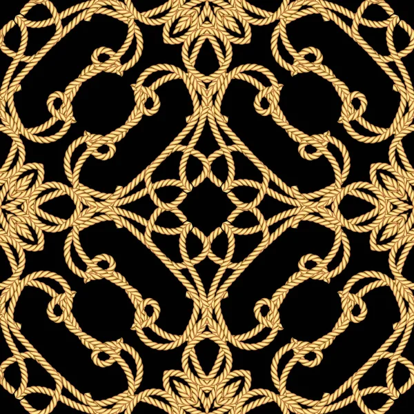 Ropes Seamless Pattern Floral Ornamental Vector Background Repeat Decorative Gold — Stock Vector