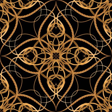 Klasik lüks, kusursuz model. Süs ipleri arka planı. Vector altın teller ve ip bağlama klasik süsü. İpli, ipli, ipli, çizgili, kıvrımlı el çizimi çiçek tasarımı. Zarafet arkaplanını tekrarla.