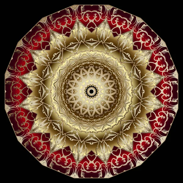 Золотой Цветок Трехмерная Мандала Декоративный Векторный Фон Цветочный Золотой Орнамент — стоковый вектор