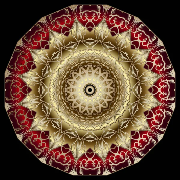 Flor Dorada Ronda Patrón Mandala Fondo Vectorial Ornamental Adorno Floral — Archivo Imágenes Vectoriales