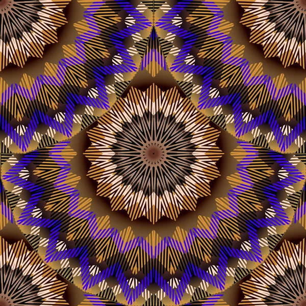 Runde Zickzack Mandalas Nahtloses Muster Ornamentale Vektor Bunten Hintergrund Wiederholen — Stockvektor