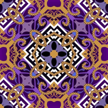 Dokuları pürüzsüz desen. Klasik süs arka planı. Vektör altın ipler ve ipler Arap süsü. Çiçekli, ipli, Yunan dolambaçlı, telli, çizgili çiçek tasarımı. Yunan stili arkaplan tekrarla.