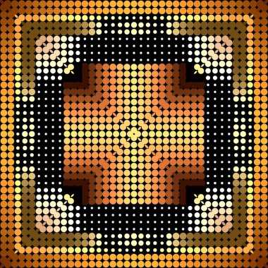 Yarım tonlu 3D altın desenli. Vektör süslemeli modern arka plan. Yarım tonluk desenli süslemeleri altın eğimli halkalarla tekrar et. Kare çerçeve, sınır. Soyut lüks geometrik tasarım.