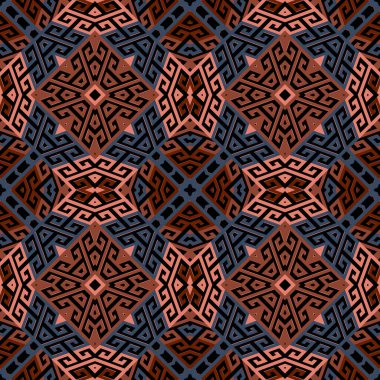 Renkli Yunan tarzı, pürüzsüz desen. Geometrik süslemeli vektör arkaplanı. Dekoratif arka planı tekrarla. Yunanca anahtar, dolambaçlı, şekilli, çizgili antik süsler. Dekorasyon tasarımı.