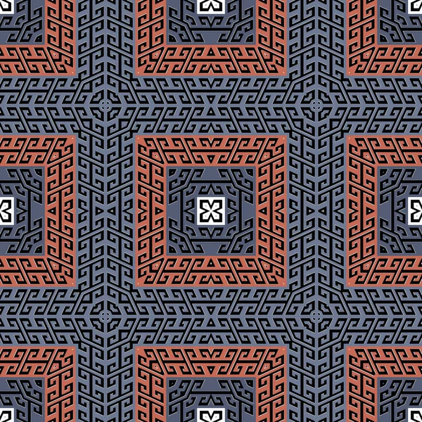 Estilo Griego Colorido Patrón Sin Costuras Cuadros Fondo Geométrico Ornamental — Archivo Imágenes Vectoriales