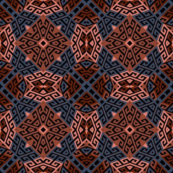Renkli Yunan tarzı, pürüzsüz desen. Geometrik süslemeli vektör arkaplanı. Dekoratif arka planı tekrarla. Yunanca anahtar, dolambaçlı, şekilli, çizgili antik süsler. Dekorasyon tasarımı.