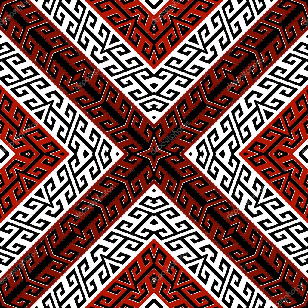 Elegant greek style seamless pattern. Geometric ornamental vector background. Repeat decorative backdrop. Ancient rhombus ornaments with greek key, meanders, shapes, frames. Ornate beautiful design.