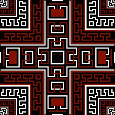 Renkli, etnik, pürüzsüz bir model. Kare çerçeveler, sınırlar. Vektör siyah beyaz arka plan. Yunan anahtarı, avare. Şekiller, labirentler ve çizgilerle soyut geometrik süslemeler. Tasarımı yeniden dekore et.