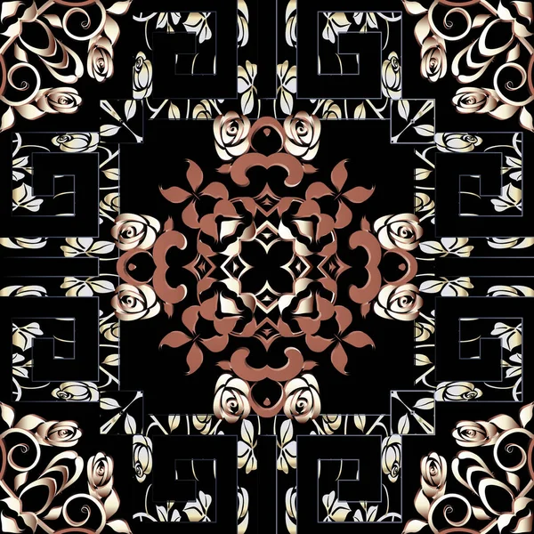 Patrón Sin Costura Floral Estilo Étnico Griego Vector Ornamental Fondo — Vector de stock