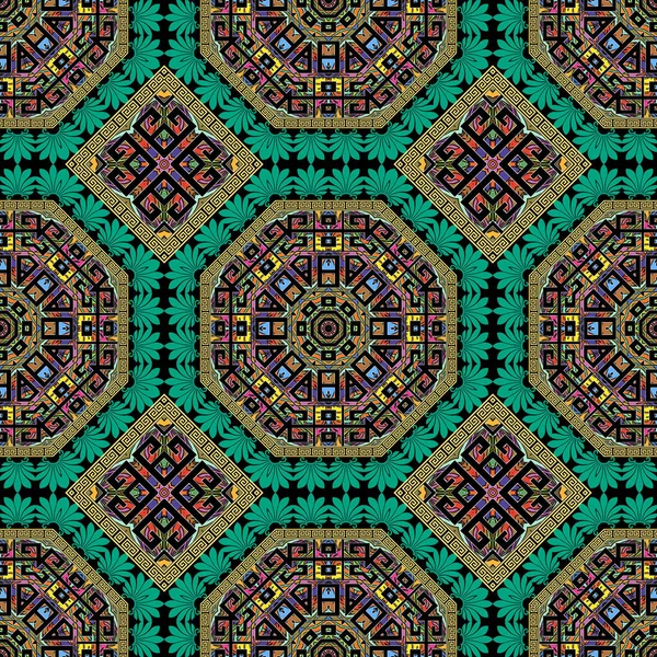 Modèle Sans Couture Ethnique Tribal Traditionnel Fond Floral Vectoriel Coloré — Image vectorielle