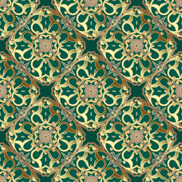 Patrón Sin Costuras Damasco Floral Dorado Fondo Vectorial Ornamental Árabe — Archivo Imágenes Vectoriales