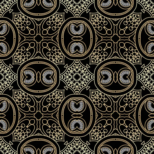 Elegancia Líneas Oro Patrón Sin Costuras Fondo Encaje Ornamental Vectorial — Vector de stock