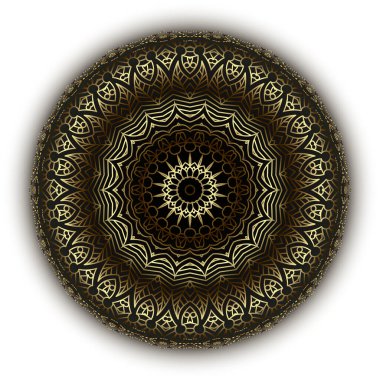 Altın 3D çizgili sanat mandala deseni. Vektör süslemeli modern arka plan. Deco arkaplanını tekrar et. Rosette. Güzel yüzey süsü. Rosette. Çiçekli lüks tasarım, çerçeve, çizgiler, daireler.