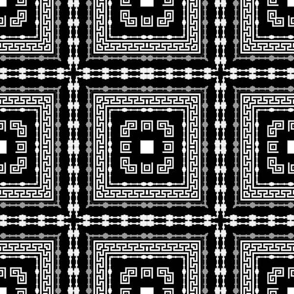 格子格子格子格子格子格子格子图案 希腊黑白背景的矢量 部落的民族风格重复背景 现代设计与框架 正方形 希腊钥匙 折叠式装饰品 — 图库矢量图片