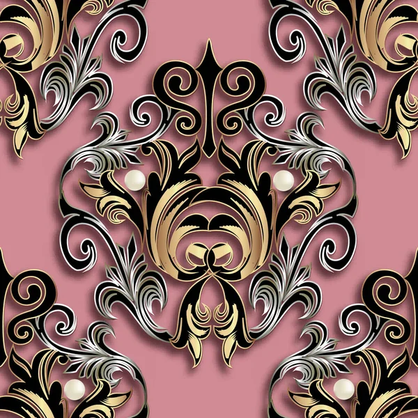 Vintage Floral Seamless Pattern Ornamental Vector Background Luxury Repeat Pink — Stock Vector