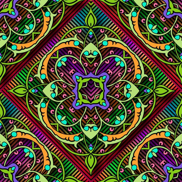 Colorido Patrón Sin Costura Floral Fondo Vectorial Rayas Ornamentales Texturizado — Vector de stock