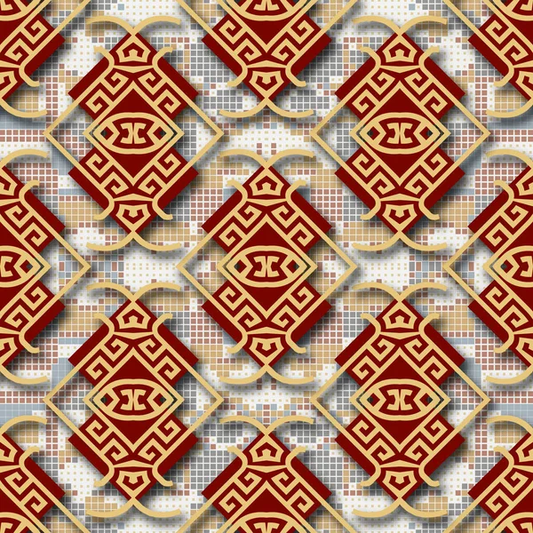 Griego Geométrico Patrón Sin Costura Fondo Ornamental Mosaico Digital Repite — Archivo Imágenes Vectoriales