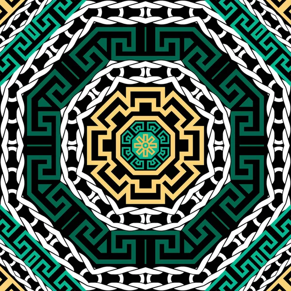多彩的无缝图案 部落民族背景 重复向量现代背景 阿拉伯针织装饰品 带编织绳 几何形状 希腊键 迷宫的抽象设计 — 图库矢量图片