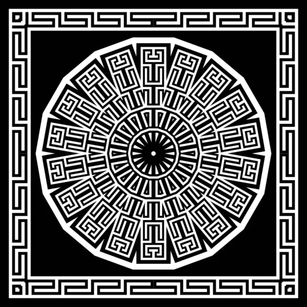 Greek Mandala Square Frame Shawl Pattern Ornamental Geometric Background Abstract — Image vectorielle