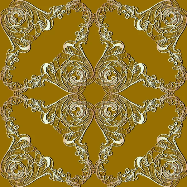 Floral Baroque Old Style Gold Seamless Pattern Ornamental Vector Background — Stock Vector