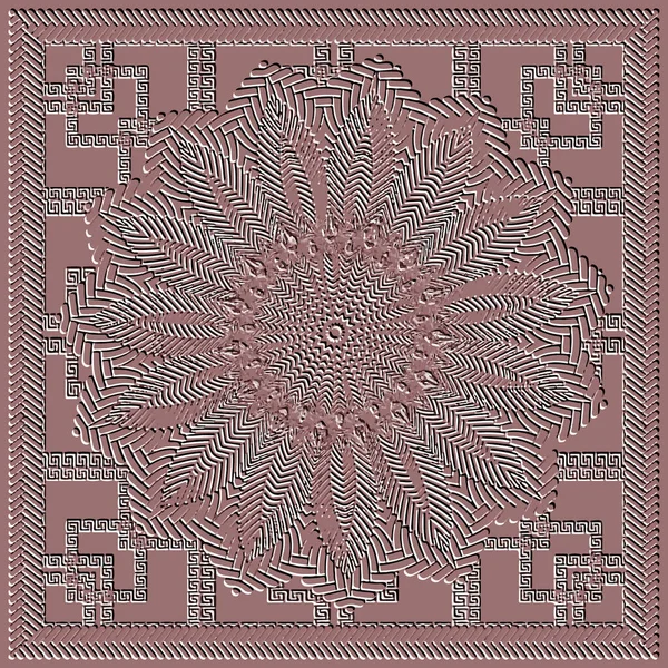 Embossed Vierkante Frame Mandala Patroon Bloemen Reliëf Achtergrond Getextureerde Achtergrond — Stockvector