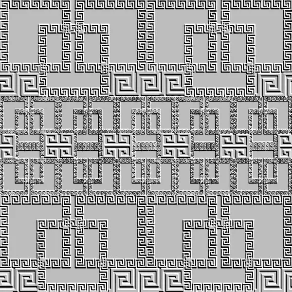 Patrón Geométrico Relieve Griego Sin Costuras Fronteras Elevadas Laberintos Llave — Archivo Imágenes Vectoriales