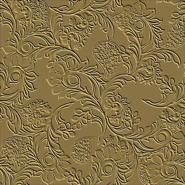 Motif Sans Couture Floral Relief Vintage Embosser Fond Texturé Ethnique — Image vectorielle