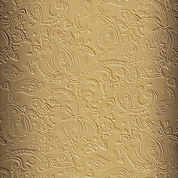 Embossed Bloemen Paisley Naadloos Patroon Vintage Reliëf Textuur Achtergrond Grunge — Stockvector