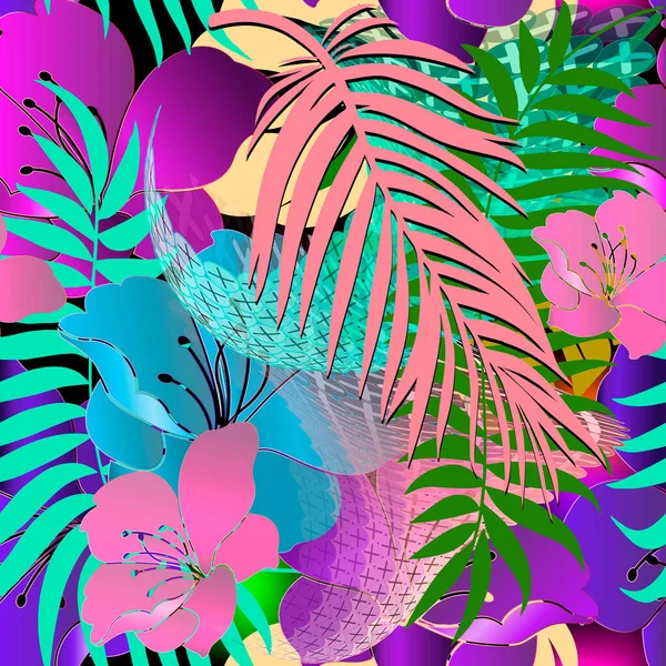 Palmblätter Nahtloses Muster Exotische Tropische Pflanzen Hintergrund Wiederholen Sie Den — Stockvektor